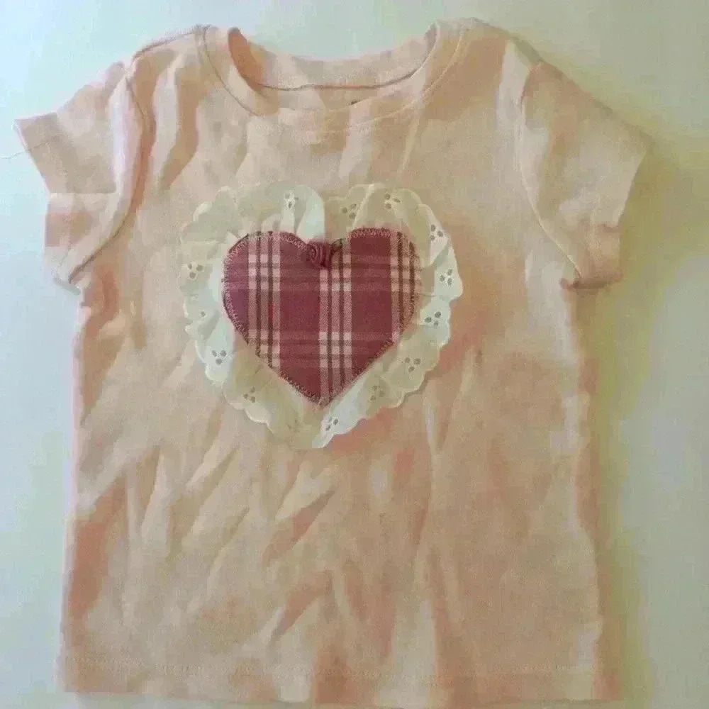Handmade shirt embellished with heart 12-18 months girls lace